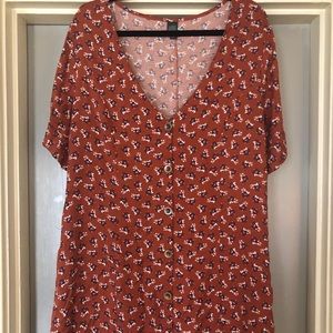 Floral and Rust Button Down Babydoll Dress